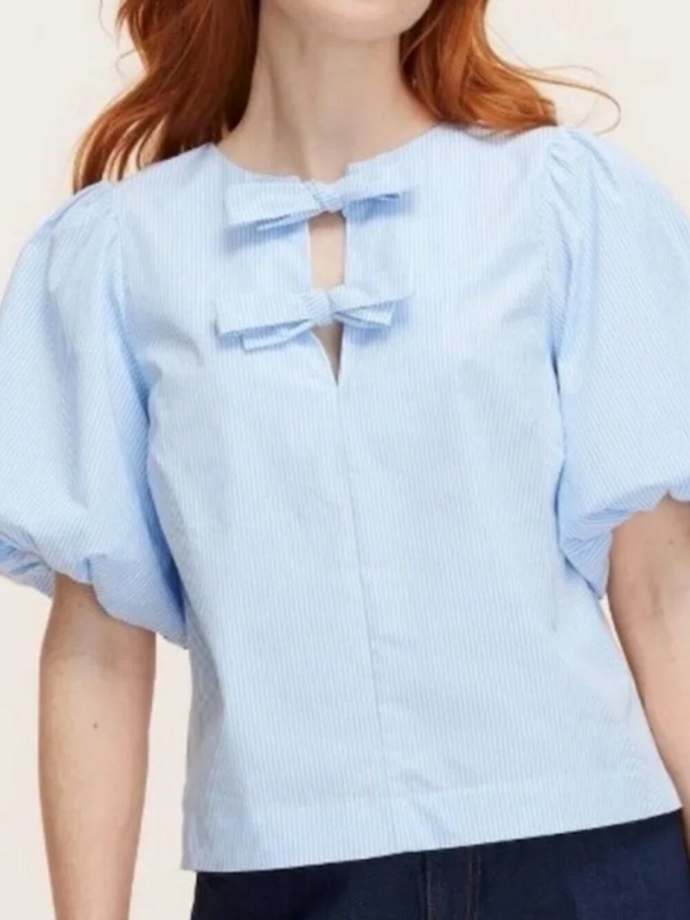 Kate Spade New York x Target Striped Puff Sleeve Blouse Top Bows Preppy